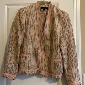 Kasper size 10 blazer on pink,cream, and brown tones.